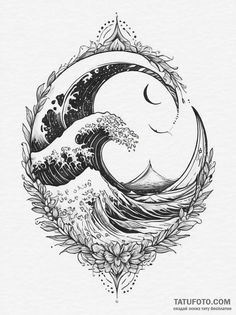 Tattoo sketch a simple, elegant wave, symboli... - эскиз тату (№1753915636_0, 30.07.2025 22:47) — Tatufoto.com