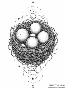 A bird's nest holding planets instead of eggs... - эскиз тату (№1753916030_0, 30.07.2025 22:53) — Tatufoto.com