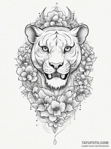Tattoo design a fierce lioness's face, strong... - эскиз тату (№1753916620_0, 30.07.2025 23:03) — Tatufoto.com