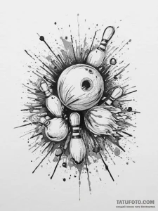 A shot of a bowling ball hitting the pins, an... - эскиз тату (№1753917014_0, 30.07.2025 23:10) — Tatufoto.com