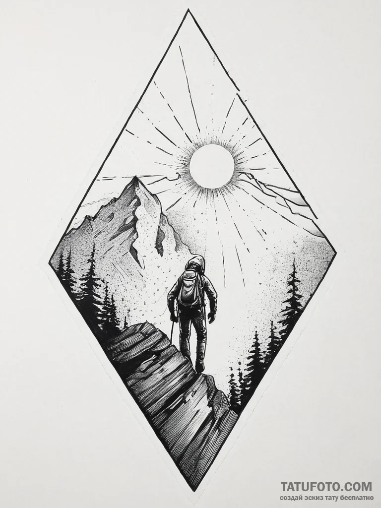 Tattoo sketch a mountain climber reaching a s... - эскиз тату (№1753922193_0, 31.07.2025 00:36) — Tatufoto.com