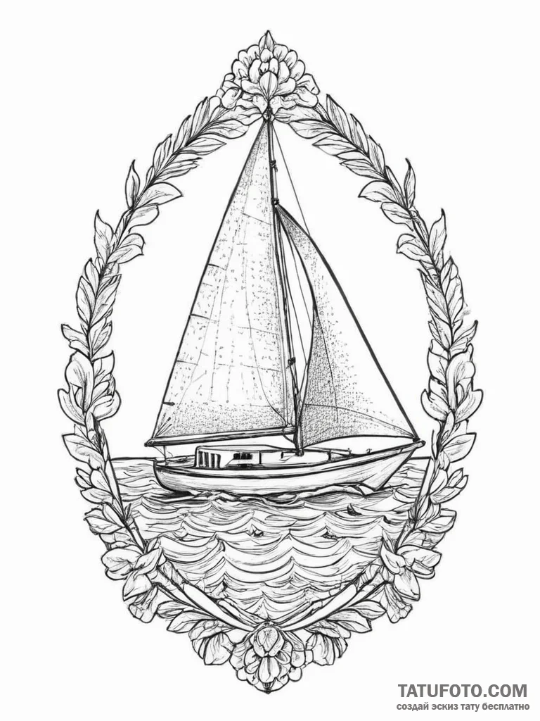 Tattoo sketch a serene ocean scene with a sin... - эскиз тату (№1753922393_0, 31.07.2025 00:39) — Tatufoto.com