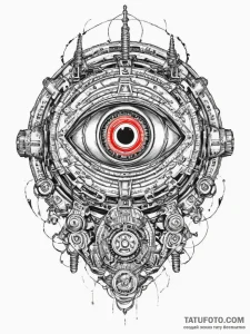 Tattoo sketch a robot's eye with a red glow a... - эскиз тату (№1753923966_0, 31.07.2025 01:06) — Tatufoto.com