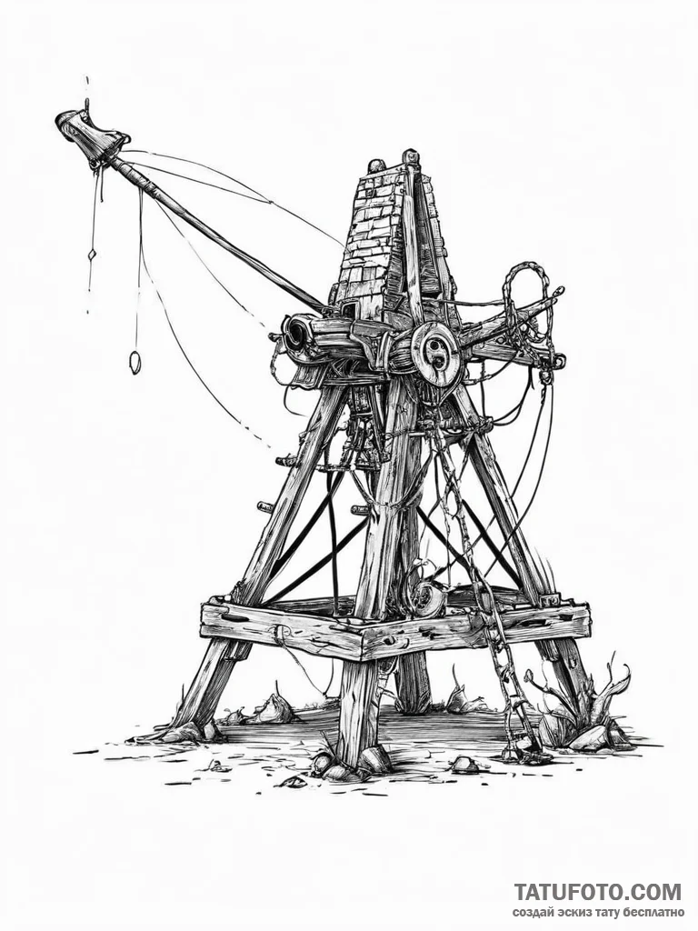 Tattoo sketch a medieval trebuchet or catapul... - эскиз тату (№1753925557_0, 31.07.2025 01:32) — Tatufoto.com