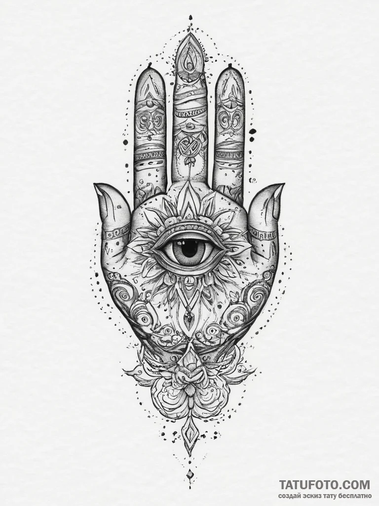 Hand of fatima, tattoo flash sheet design, on... - эскиз тату (№1753927906_0, 31.07.2025 02:11) — Tatufoto.com