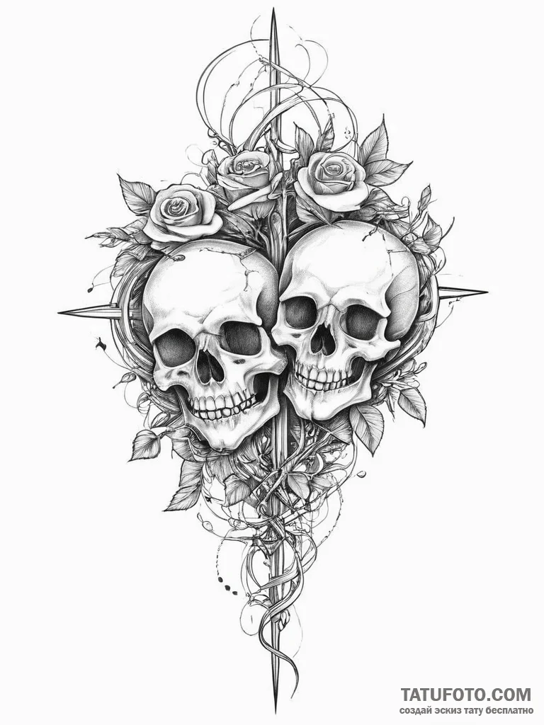Tattoo sketch two intertwining vines growing... - эскиз тату (№1753928502_0, 31.07.2025 02:21) — Tatufoto.com
