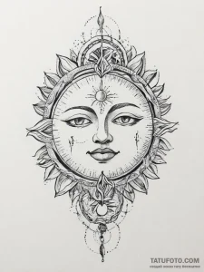 Tattoo sketch a stylized sun and moon intertw... - эскиз тату (№1753929087_0, 31.07.2025 02:31) — Tatufoto.com