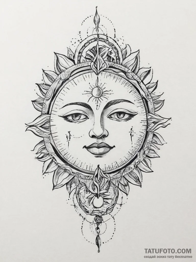 Tattoo sketch a stylized sun and moon intertw... - эскиз тату (№1753929087_0, 31.07.2025 02:31) — Tatufoto.com