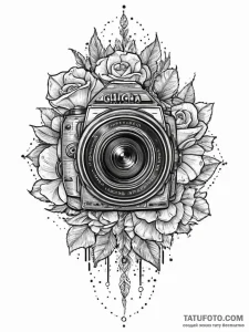 A close-up of a vintage camera lens., artisti... - эскиз тату (№1753929285_0, 31.07.2025 02:34) — Tatufoto.com