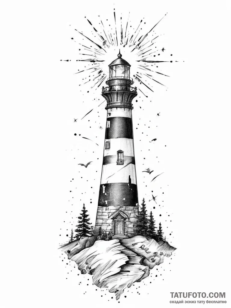 Lighthouse beam revealing constellations - эскиз тату (№1753930066_0, 31.07.2025 02:47) — Tatufoto.com