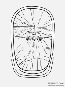 The view of a runway from an airplane's windo... - эскиз тату (№1753931445_0, 31.07.2025 03:10) — Tatufoto.com