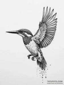 A kingfisher diving for a fish, tattoo line a... - эскиз тату (№1753931839_0, 31.07.2025 03:17) — Tatufoto.com