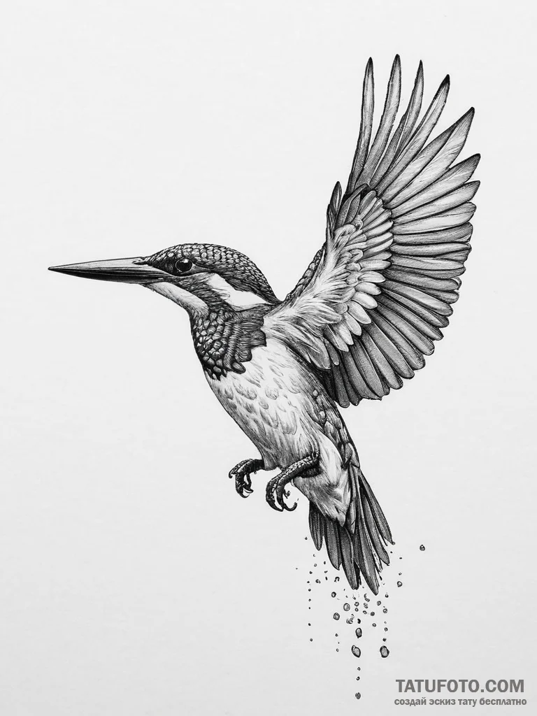 A kingfisher diving for a fish, tattoo line a... - эскиз тату (№1753931839_0, 31.07.2025 03:17) — Tatufoto.com