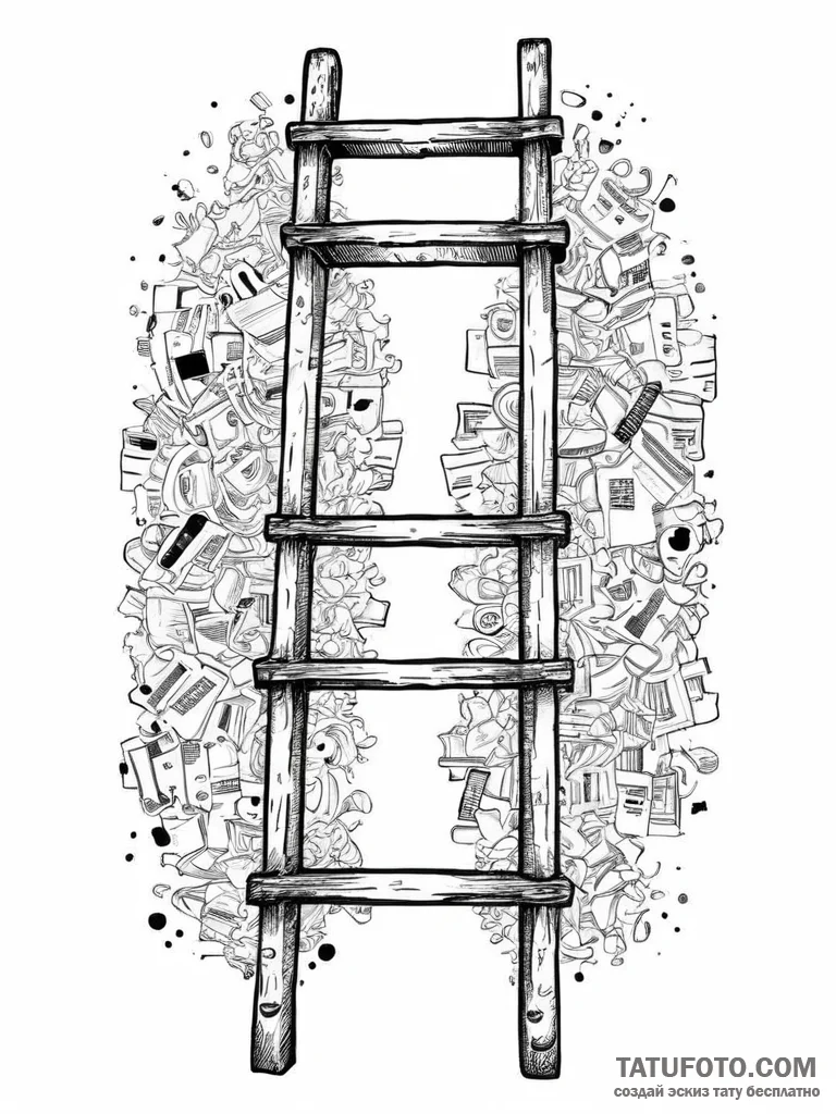Ladder, ink illustration for tattoo, bold out... - эскиз тату (№1753932427_0, 31.07.2025 03:27) — Tatufoto.com