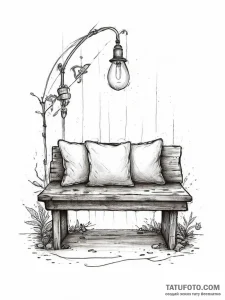 A cozy reading nook with a built-in bench, cu... - эскиз тату (№1753932621_0, 31.07.2025 03:30) — Tatufoto.com