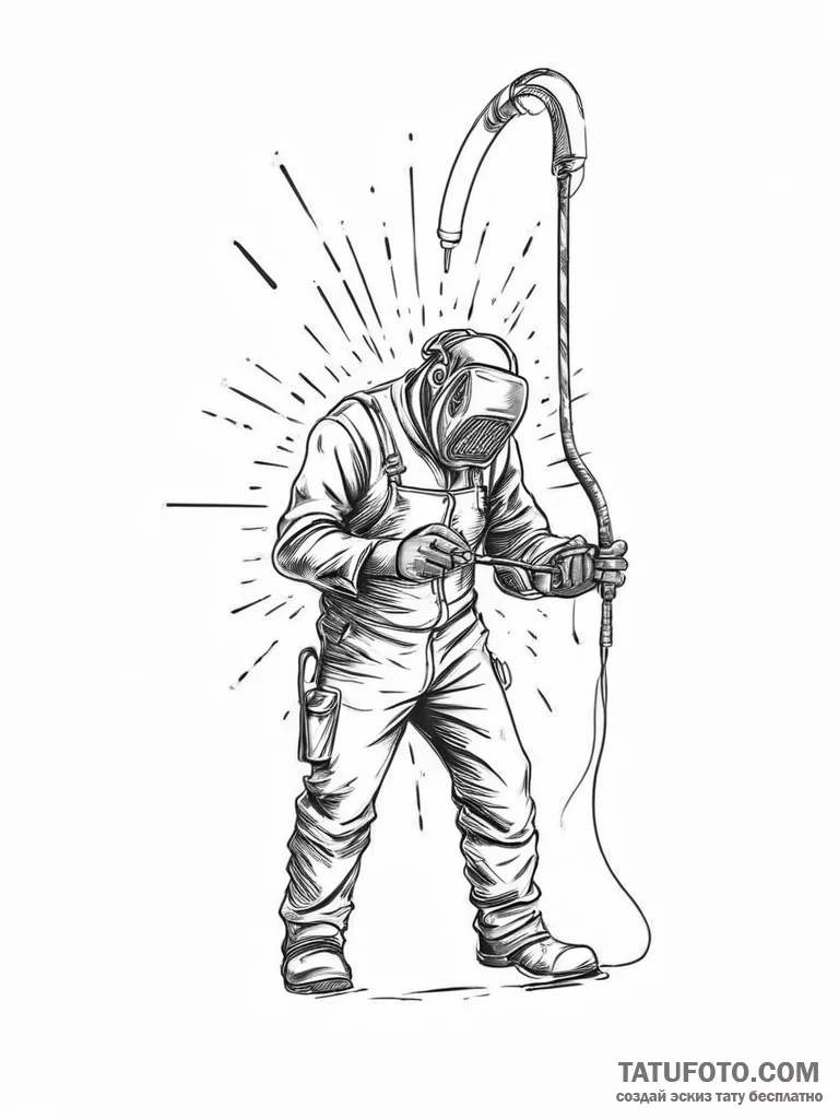 A welder at work, sparks showering down. - эскиз тату (№1753933009_0, 31.07.2025 03:36) — Tatufoto.com