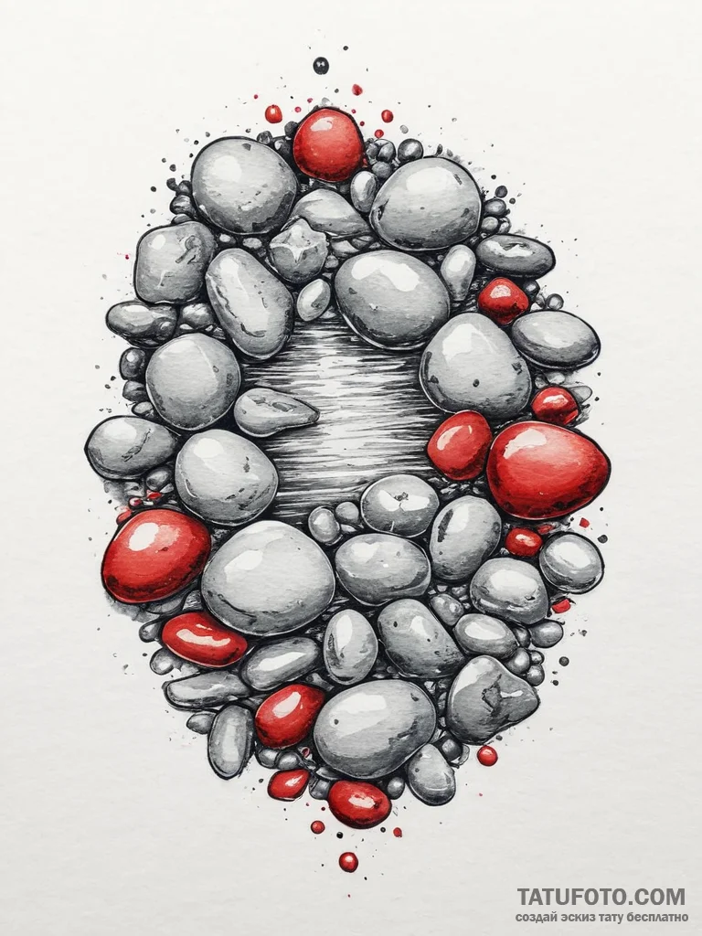 A close-up of colorful, smooth pebbles on the... - эскиз тату (№1753933392_0, 31.07.2025 03:43) — Tatufoto.com