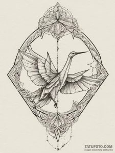 Origami crane, concept art for tattoo, neo tr... - эскиз тату (№1753934174_0, 31.07.2025 03:56) — Tatufoto.com