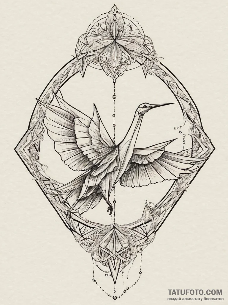 Origami crane, concept art for tattoo, neo tr... - эскиз тату (№1753934174_0, 31.07.2025 03:56) — Tatufoto.com