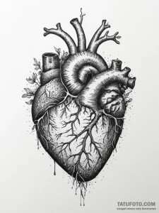Anatomical heart with roots growing into the... - эскиз тату (№1753934366_0, 31.07.2025 03:59) — Tatufoto.com