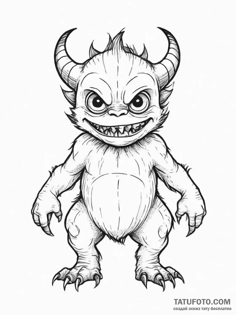 Tattoo sketch a playful monster or creature d... - эскиз тату (№1753934561_0, 31.07.2025 04:02) — Tatufoto.com