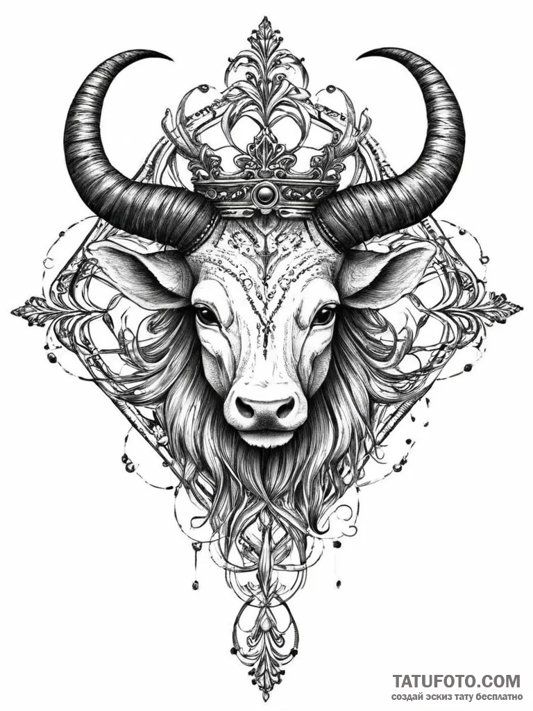 Tattoo sketch a zodiac animal head with a cla... - эскиз тату (№1753935143_0, 31.07.2025 04:12) — Tatufoto.com