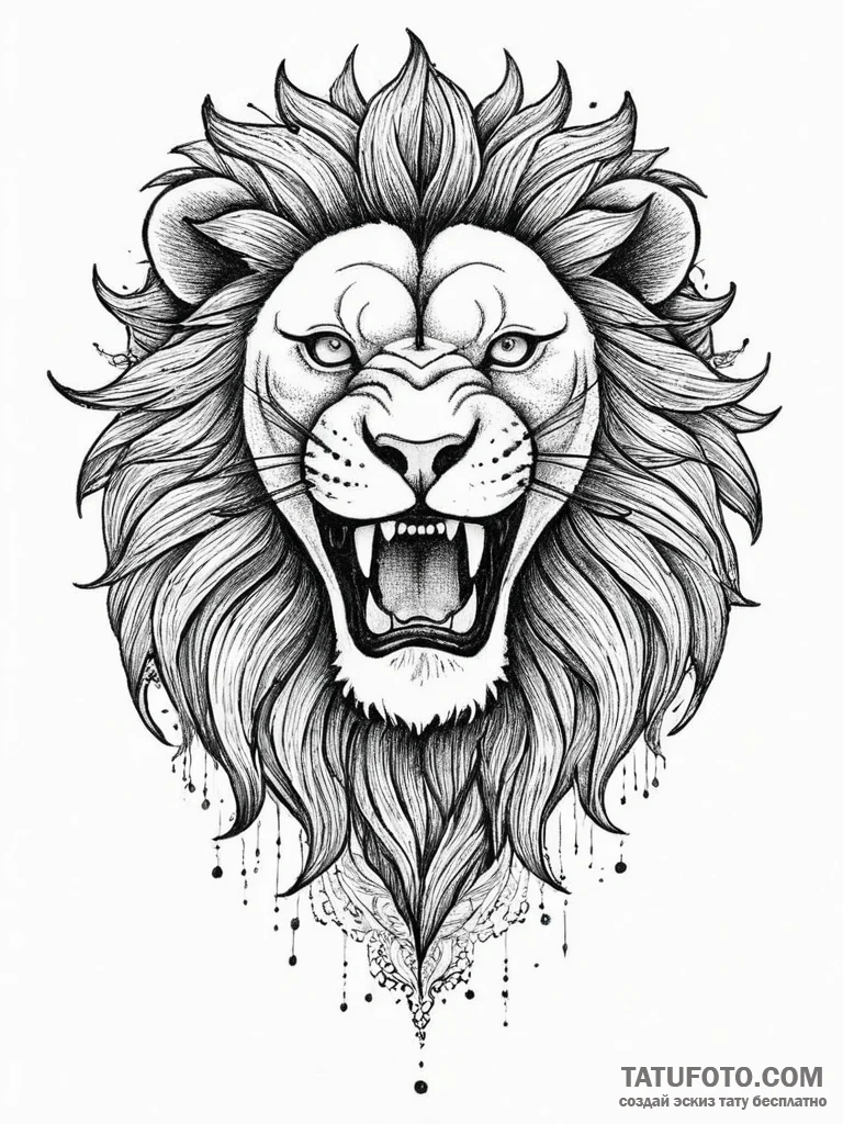Tattoo design a lion's head roaring protectiv... - эскиз тату (№1753936129_0, 31.07.2025 04:28) — Tatufoto.com