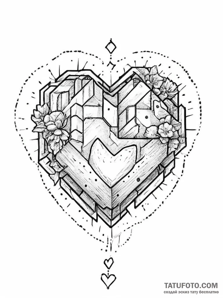 Tattoo sketch a pixelated heart container wit... - эскиз тату (№1753937300_0, 31.07.2025 04:48) — Tatufoto.com