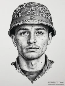 Tattoo sketch a soldier's face etched with ex... - эскиз тату (№1753938279_0, 31.07.2025 05:04) — Tatufoto.com
