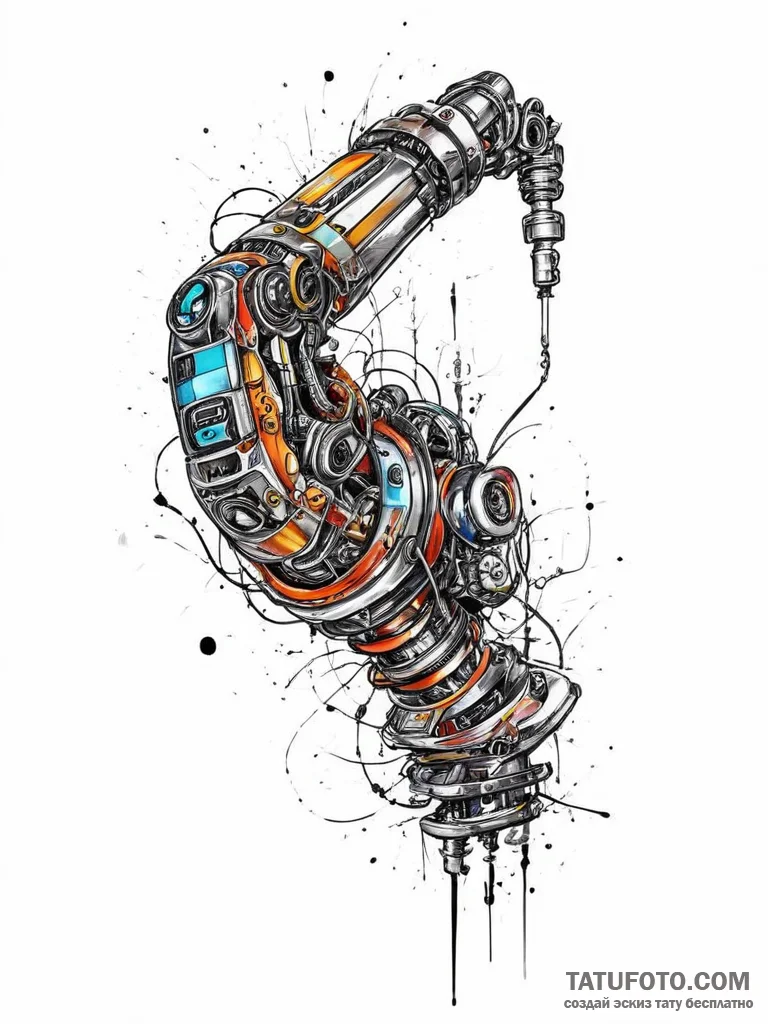 Tattoo sketch a robotic arm with exposed wire... - эскиз тату (№1753939063_0, 31.07.2025 05:17) — Tatufoto.com