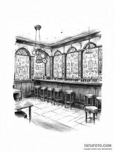 A dimly lit, atmospheric speakeasy bar with v... - эскиз тату (№1753939456_0, 31.07.2025 05:24) — Tatufoto.com