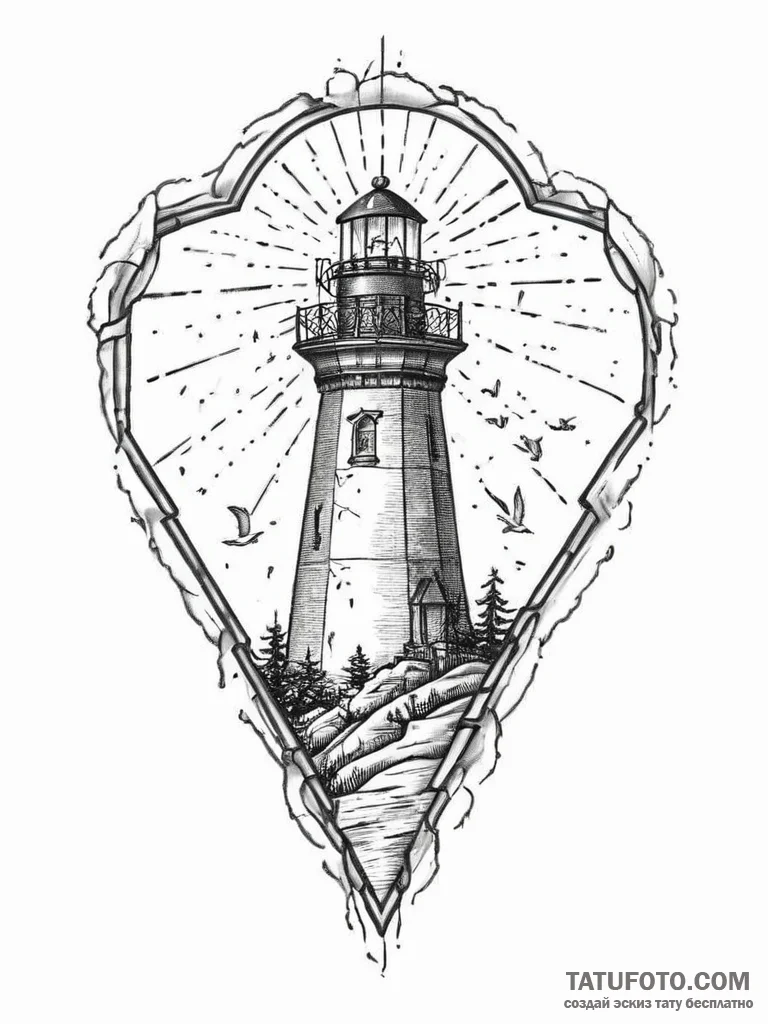 Tattoo design a lighthouse whose light beam f... - эскиз тату (№1753940629_0, 31.07.2025 05:43) — Tatufoto.com
