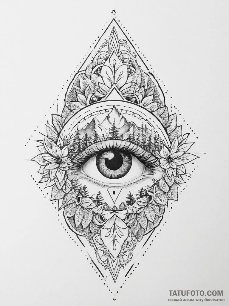 Tattoo sketch a mystical creature's eye peeri... - эскиз тату (№1753941019_0, 31.07.2025 05:50) — Tatufoto.com