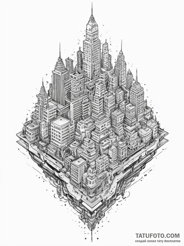 Tattoo design an isometric view of a futurist... - эскиз тату (№1753941602_0, 31.07.2025 06:00) — Tatufoto.com