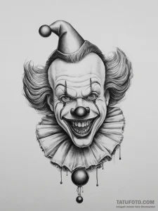 Clown, tattoo drawing outline, on a clean whi... - эскиз тату (№1753944340_0, 31.07.2025 06:45) — Tatufoto.com