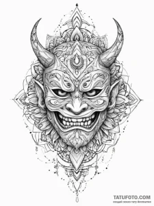Oni mask, ink illustration for tattoo, vibran... - эскиз тату (№1753945326_0, 31.07.2025 07:02) — Tatufoto.com