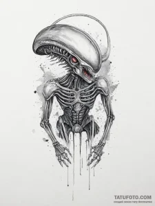 A xenomorph from alien, tattoo line art, wate... - эскиз тату (№1753945518_0, 31.07.2025 07:05) — Tatufoto.com