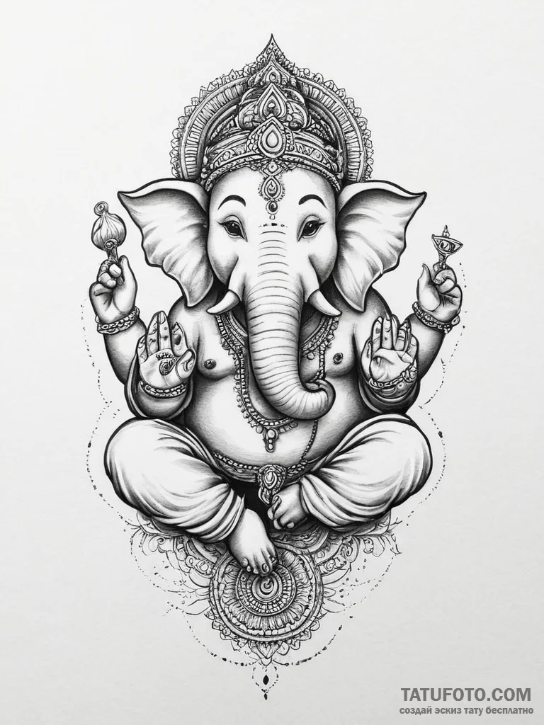 Ganesha, concept art for tattoo, soft whip sh... - эскиз тату (№1753945914_0, 31.07.2025 07:11) — Tatufoto.com