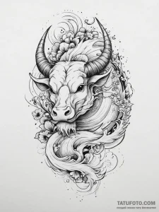 Tattoo design a taurus bull, depicted in a fl... - эскиз тату (№1753946106_0, 31.07.2025 07:15) — Tatufoto.com