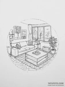 A minimalist, scandinavian-style living room... - эскиз тату (№1753946952_0, 31.07.2025 07:29) — Tatufoto.com