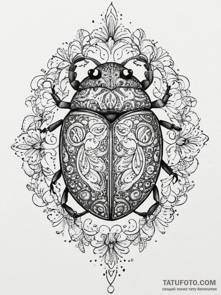 Ladybug, ink illustration for tattoo, bold ou... - эскиз тату (№1753949912_0, 31.07.2025 08:18) — Tatufoto.com