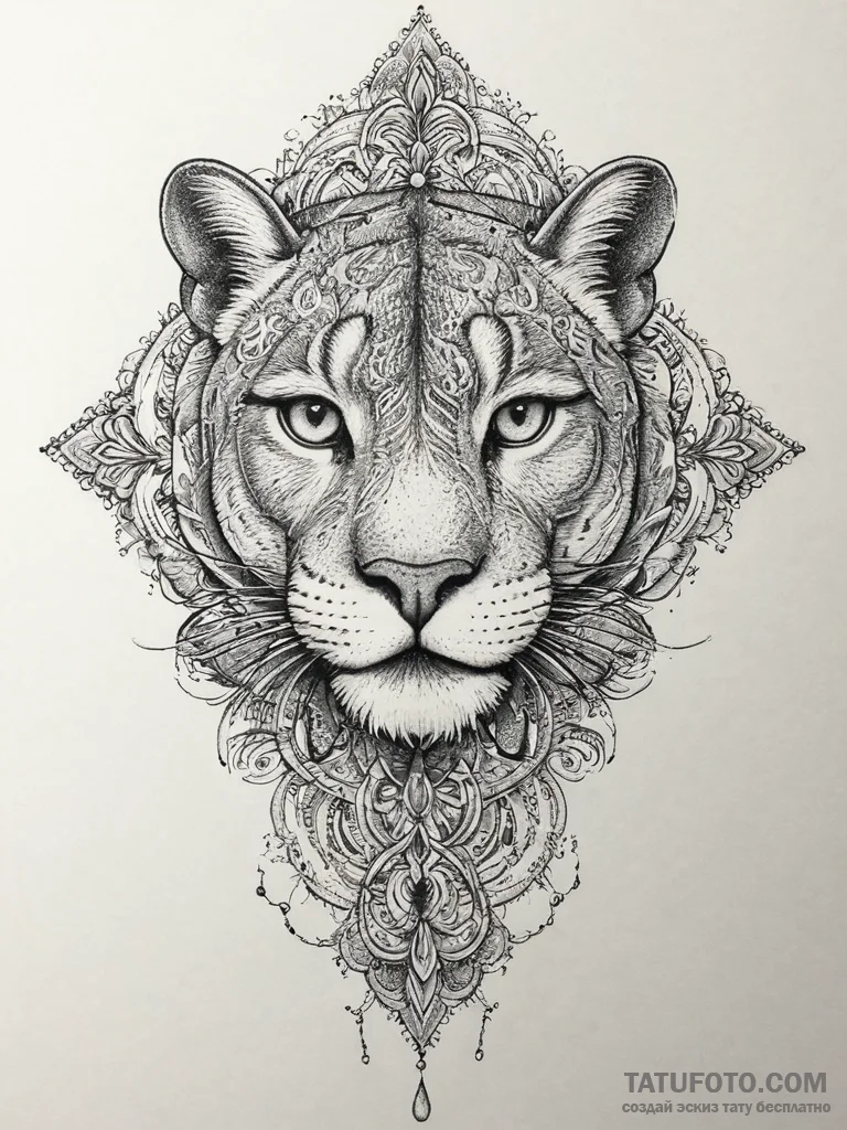 Cougar, artistic tattoo sketch, muted color p... - эскиз тату (№1753952026_0, 31.07.2025 08:53) — Tatufoto.com