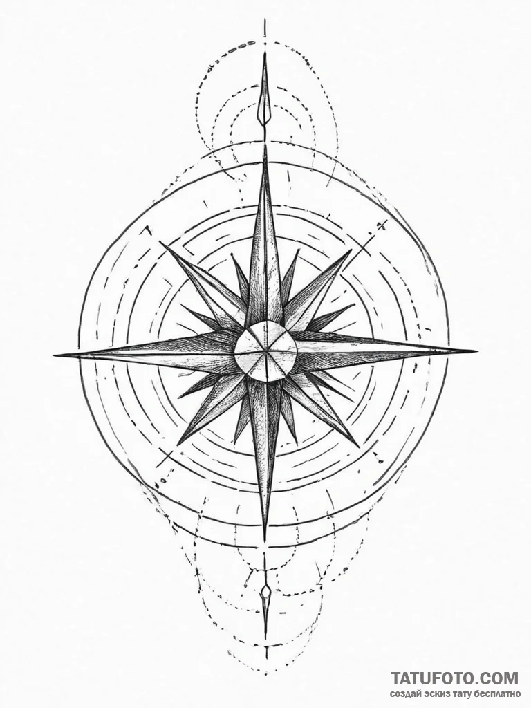 Wind rose, tattoo sketch design, minimalist t... - эскиз тату (№1753953678_0, 31.07.2025 09:21) — Tatufoto.com