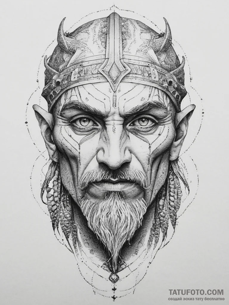 Tattoo design: a portrait of svarog, his face... - эскиз тату (№1753953874_0, 31.07.2025 09:24) — Tatufoto.com