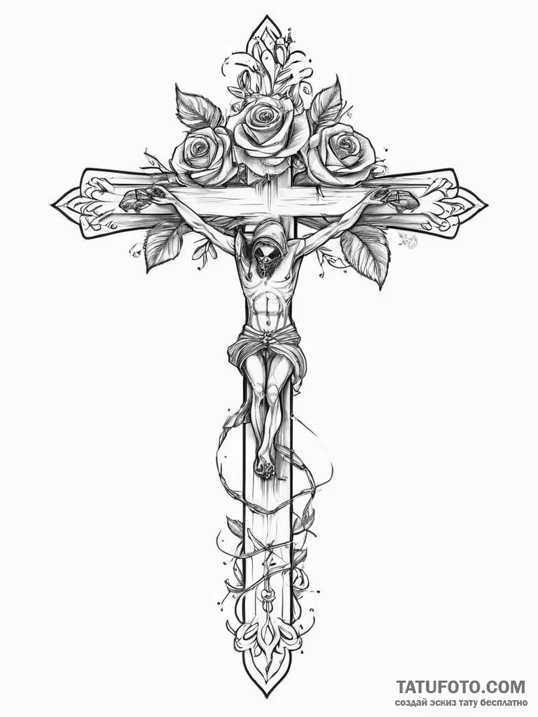 Crucifixion, tattoo sketch design, fine lines... - эскиз тату (№1753954464_0, 31.07.2025 09:34) — Tatufoto.com