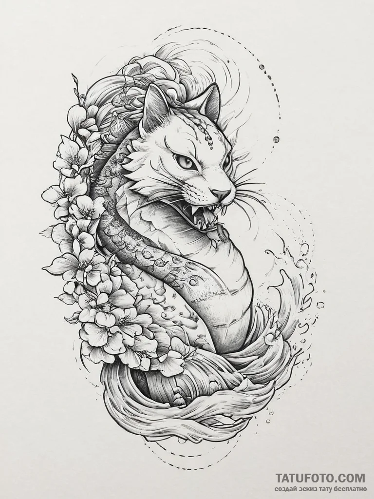 Bastet, ink illustration for tattoo, muted co... - эскиз тату (№1753955049_0, 31.07.2025 09:44) — Tatufoto.com
