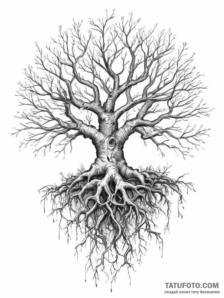 Tattoo sketch a gnarled root system forming a... - эскиз тату (№1753955637_0, 31.07.2025 09:53) — Tatufoto.com