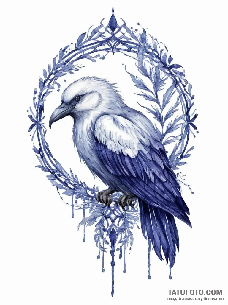 A watercolor and linework tattoo of a sirin,... - эскиз тату (№1753957198_0, 31.07.2025 10:19) — Tatufoto.com