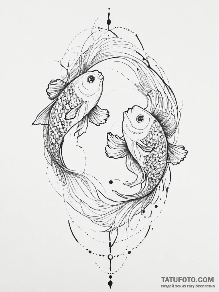 Tattoo design pisces fish, sketched with over... - эскиз тату (№1753974391_0, 31.07.2025 15:06) — Tatufoto.com
