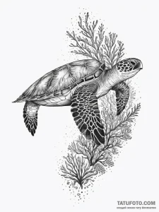 A sea turtle gracefully swimming over a vibra... - эскиз тату (№1753975399_0, 31.07.2025 15:23) — Tatufoto.com